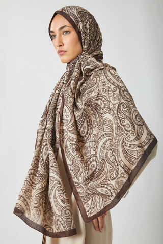 Çiçek Motifli Şal Kahverengi - 1