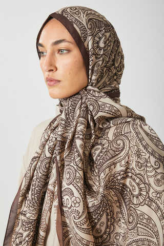 Çiçek Motifli Şal Kahverengi - 2
