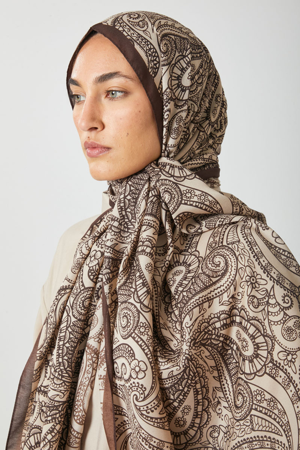 Çiçek Motifli Şal Kahverengi - 2