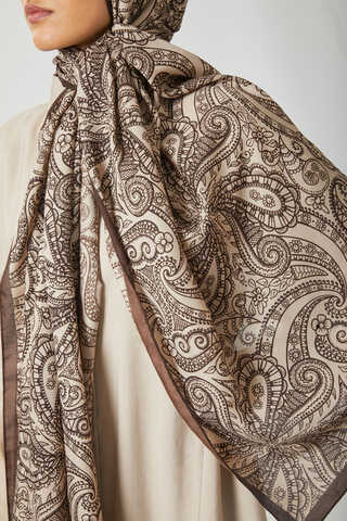 Çiçek Motifli Şal Kahverengi - 3
