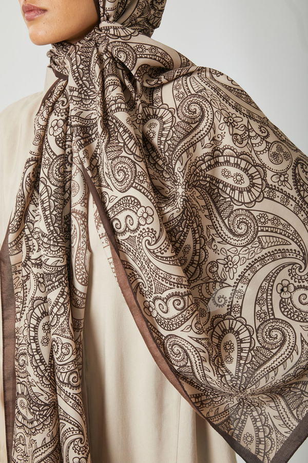 Çiçek Motifli Şal Kahverengi - 3