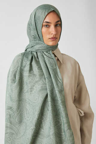 Çiçek Motifli Şal Koyu Mint - 1