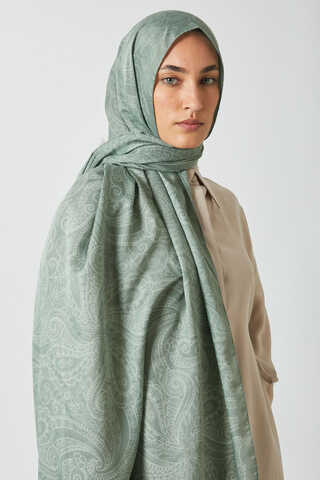 Çiçek Motifli Şal Koyu Mint - 2