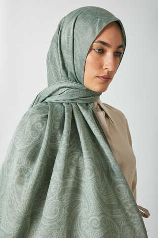 Çiçek Motifli Şal Koyu Mint - 3