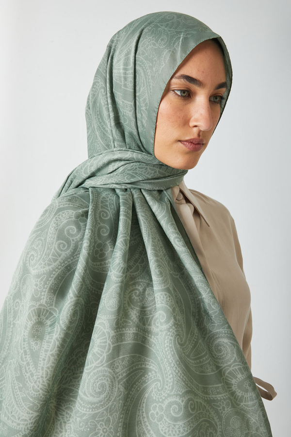 Çiçek Motifli Şal Koyu Mint - 3