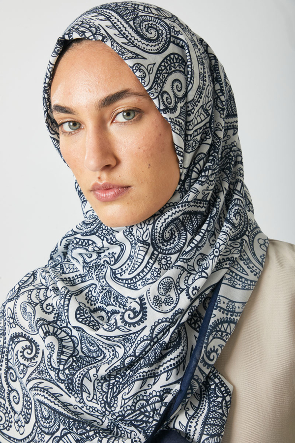 Çiçek Motifli Şal Lacivert - 3