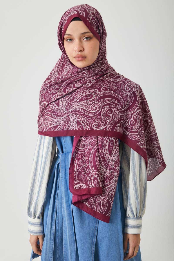 Çiçek Motifli Şal Mürdüm - 2