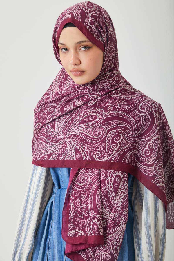 Çiçek Motifli Şal Mürdüm - 3