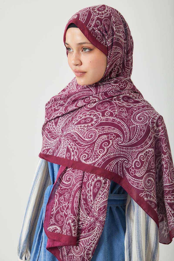 Çiçek Motifli Şal Mürdüm - 4