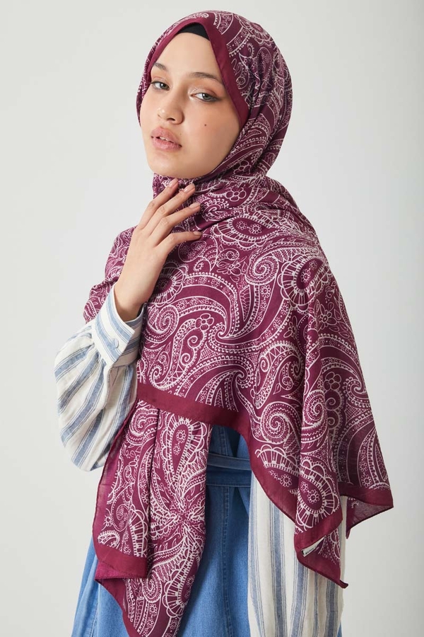 Çiçek Motifli Şal Mürdüm - 5