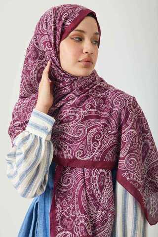 Çiçek Motifli Şal Mürdüm - 6