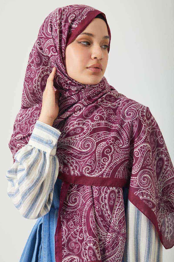 Çiçek Motifli Şal Mürdüm - 6