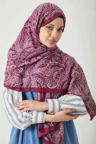Çiçek Motifli Şal Mürdüm - 7