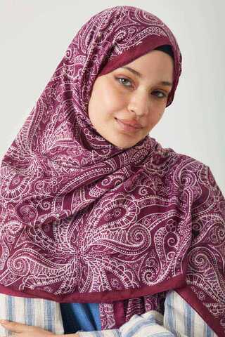 Çiçek Motifli Şal Mürdüm - 1