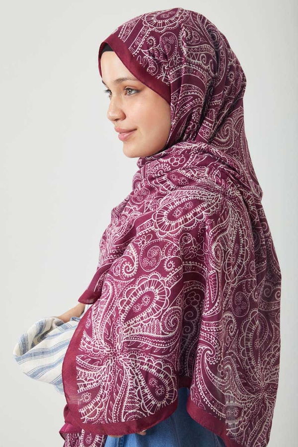 Çiçek Motifli Şal Mürdüm - 8