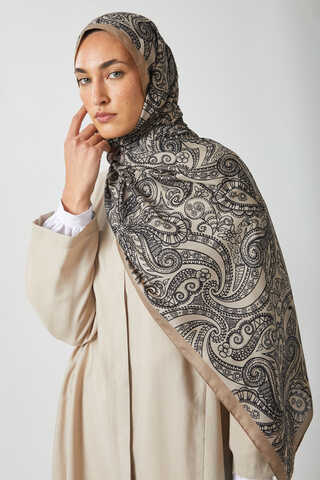 Çiçek Motifli Şal Vizon - 2