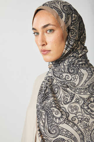 Çiçek Motifli Şal Vizon - 3