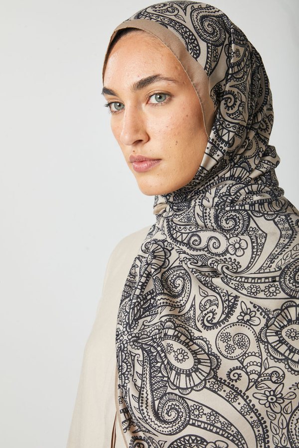 Çiçek Motifli Şal Vizon - 3