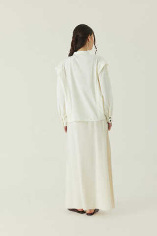 Çiçek Nakışlı Keten Gömlek Beyaz - 3