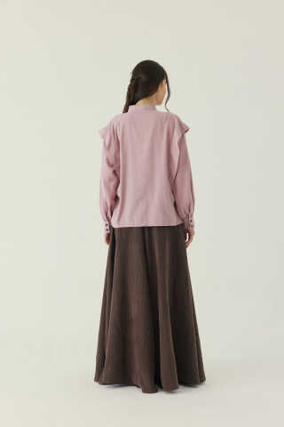 Çiçek Nakışlı Keten Gömlek Pudra - 3