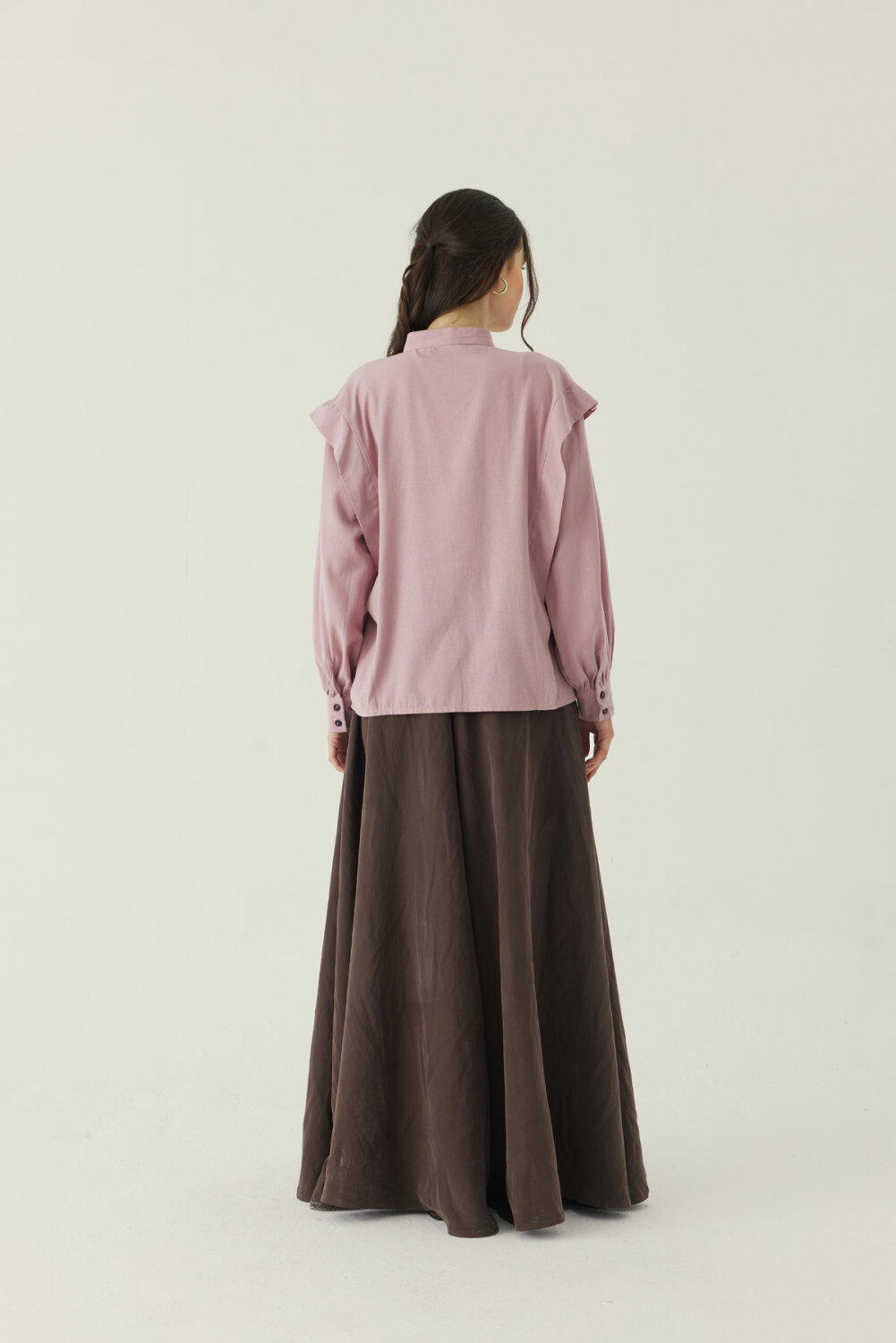 Çiçek Nakışlı Keten Gömlek Pudra - 3