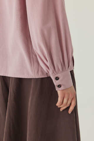 Çiçek Nakışlı Keten Gömlek Pudra - 4