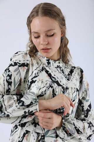 Çiçekli Aura Elbise Siyah - 4