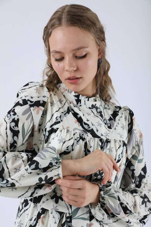 Çiçekli Aura Elbise Siyah - 4