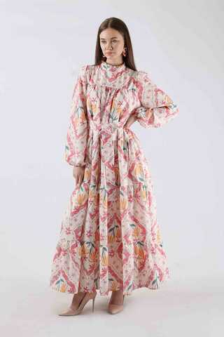 Çiçekli Aura Elbise Pembe - 1