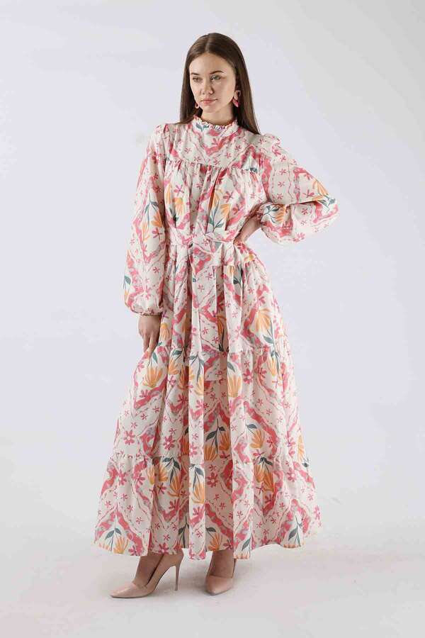 Çiçekli Aura Elbise Pembe - 1
