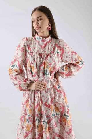 Çiçekli Aura Elbise Pembe - 2