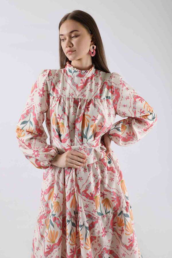 Çiçekli Aura Elbise Pembe - 2