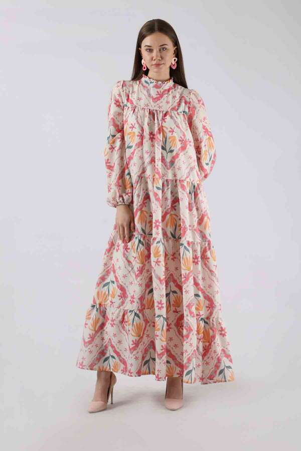 Çiçekli Aura Elbise Pembe - 3