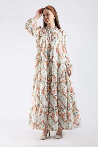 Çiçekli Aura Elbise Taba - 1