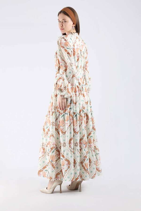 Çiçekli Aura Elbise Taba - 5