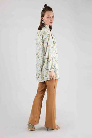 Çiçekli Gömlek İspanyol Paça Takım Camel - 5