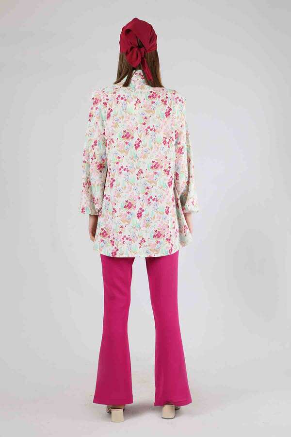 Çiçekli Gömlek İspanyol Paça Takım Fuşya - 6