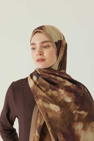 Çiçekli İpek Şal Bej - 1