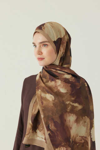 Çiçekli İpek Şal Bej - 2