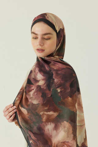 Çiçekli İpek Şal Camel - 1