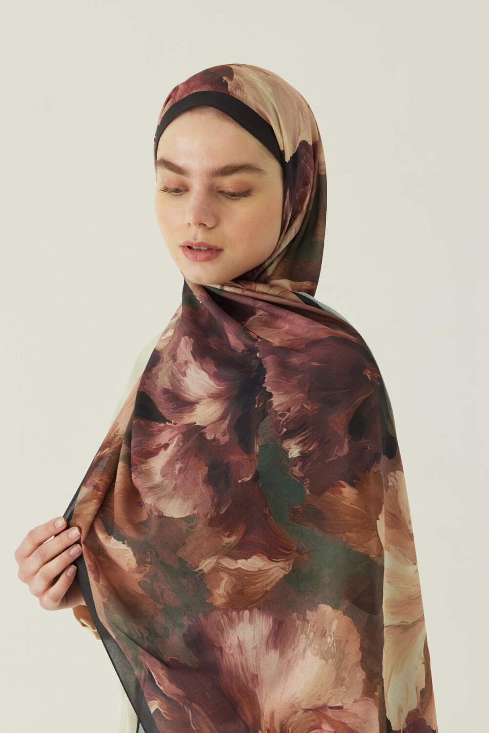 Çiçekli İpek Şal Camel 