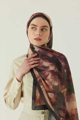 Çiçekli İpek Şal Camel - 2