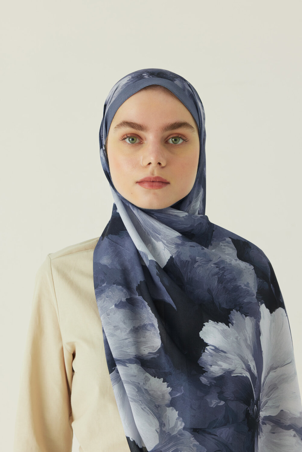 Çiçekli İpek Şal İndigo - 2
