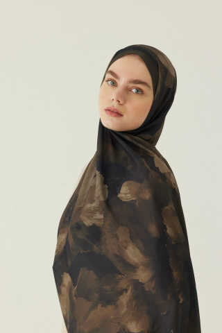 Çiçekli İpek Şal Kahverengi - 2