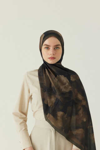 Çiçekli İpek Şal Kahverengi - 3