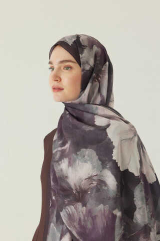 Çiçekli İpek Şal Mürdüm - 2