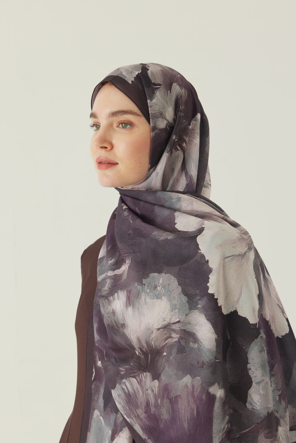 Çiçekli İpek Şal Mürdüm - 2