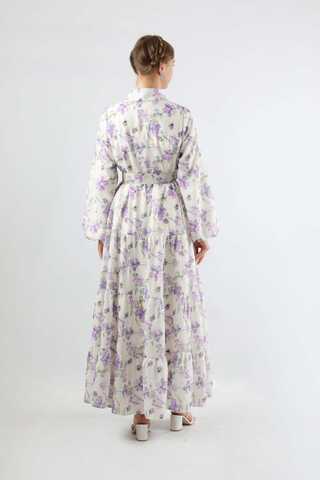 Çiçekli Kemerli Elbise Lila - 5