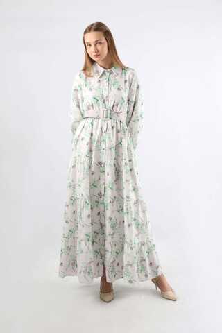 Çiçekli Kemerli Elbise Mint - 3