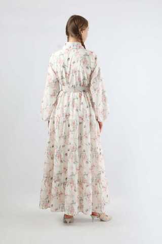 Çiçekli Kemerli Elbise Pudra - 5